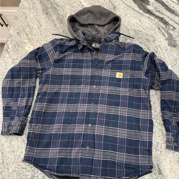 Carhartt Other - Carhartt Gray Hooded Blue Plaid Shirt